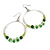 Olive/Green/ Transparent Ceramic/ Glass Bead Hoop Earrings In Silver Tone - 70mm Long
