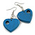 Blue Cut Out Heart Wooden Drop Earrings - 55mm Long - view 2