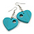 Pastel Turquoise Cut Out Heart Wooden Drop Earrings - 55mm Long - view 5