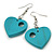 Pastel Turquoise Cut Out Heart Wooden Drop Earrings - 55mm Long - view 2