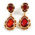 Statement Red Glass Crystal Bead Teardrop Earrings In Gold Tone - 50mm L