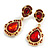 Statement Red Glass Crystal Bead Teardrop Earrings In Gold Tone - 50mm L - view 2