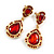Statement Red Glass Crystal Bead Teardrop Earrings In Gold Tone - 50mm L - view 4