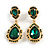 Statement Green Glass Crystal Bead Teardrop Earrings In Gold Tone - 50mm L
