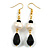 Black Glass Bead/ Freshwater Pearl Drop Earrings in Gold Tone - 60mm Long - view 4