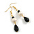 Black Glass Bead/ Freshwater Pearl Drop Earrings in Gold Tone - 60mm Long