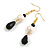 Black Glass Bead/ Freshwater Pearl Drop Earrings in Gold Tone - 60mm Long - view 5