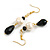 Black Glass Bead/ Freshwater Pearl Drop Earrings in Gold Tone - 60mm Long - view 2