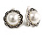Faux Pearl Floral Clip On Earrings in Aged Silver Tone - 20mm D - view 2