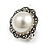Faux Pearl Floral Clip On Earrings in Aged Silver Tone - 20mm D - view 5