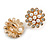 Gold Tone Crystal Faux Pearl Flower Clip On Earrings in Gold Tone - 20mm D - view 4