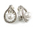 Clear Crystal White Faux Pearl Teardrop Clip On Earrings in Silver Tone - 22mm Tall - view 2