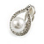Clear Crystal White Faux Pearl Teardrop Clip On Earrings in Silver Tone - 22mm Tall - view 5