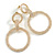 Statement Double Circle Crystal Drop Earrings in Gold Tone - 65mm Long - view 2