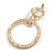 Statement Double Circle Crystal Drop Earrings in Gold Tone - 65mm Long - view 4