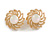 Faux Cat Eye Stone Flower Clip On Earrings In Gold Tone Metal - 23mm Diameter