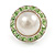 White Faux Pearl Light Green Crystal Button Shape Stud Earrings in Silver Tone - 18mm D - view 5