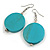 30mm Turquoise Washed Wood Coin Drop Earrings - 60mm - view 2