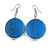 30mm Blue Painted Wood Coin Drop Earrings - 60mm L