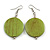 30mm Lime Green Painted Wood Coin Drop Earrings - 60mm L