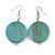 30mm Light Blue Washed Wood Coin Drop Earrings - 60mm L