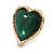Green Glass Heart Stud Earrings in Gold Tone - 30mm Tall - view 4