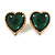 Green Glass Heart Stud Earrings in Gold Tone - 30mm Tall - view 5