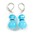 Light Blue Glass Bead with Blue Crystal Ring Drop Earrings in Silver Tone - 40mm Long