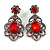 Victorian Style Filigree Red Crystal Clip On Earrings in Aged Silver Tone - 45mm L