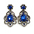 Victorian Style Filigree Sapphire Blue Crystal Clip On Earrings in Aged Silver Tone - 45mm L - view 2