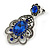Victorian Style Filigree Sapphire Blue Crystal Clip On Earrings in Aged Silver Tone - 45mm L - view 4