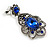 Victorian Style Filigree Sapphire Blue Crystal Clip On Earrings in Aged Silver Tone - 45mm L - view 6