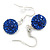 12mm D/Sapphire Blue Crystal Ball Drop Earrings In Silver Tone - 35mm Long - view 2