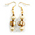 Pale Yellow/Antique Yellow/Brown Glass and Shell Bead Drop Earrings with Gold Tone Closure - 6cm Long