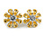 Yellow Citrine/Clear Cz Flower Stud Earrings in Silver Tone - 17mm Diameter
