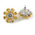 Yellow Citrine/Clear Cz Flower Stud Earrings in Silver Tone - 17mm Diameter - view 2