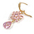 Pink CZ Floral Dangle Earrings in Gold Plated Metal with Leverback Closure - 50mm L - view 3