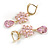 Pink CZ Floral Dangle Earrings in Gold Plated Metal with Leverback Closure - 50mm L - view 6