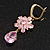 Pink CZ Floral Dangle Earrings in Gold Plated Metal with Leverback Closure - 50mm L - view 7