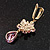 Pink CZ Floral Dangle Earrings in Gold Plated Metal with Leverback Closure - 50mm L - view 8