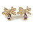 Gold Plated Clear/Amethyst CZ Bow Stud Earrings - 20mm Across