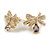 Gold Plated Clear/Amethyst CZ Bow Stud Earrings - 20mm Across - view 2