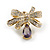 Gold Plated Clear/Amethyst CZ Bow Stud Earrings - 20mm Across - view 5