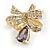 Gold Plated Clear/Amethyst CZ Bow Stud Earrings - 20mm Across - view 6