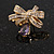 Gold Plated Clear/Amethyst CZ Bow Stud Earrings - 20mm Across - view 8