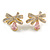 Gold Plated Clear/Pink CZ Bow Stud Earrings - 20mm Across