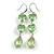 Multi Heart Green Glass Drop Earrings in Rhodium Plating - 55mm Long