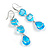Multi Heart Blue Glass Drop Earrings in Rhodium Plating - 55mm Long - view 2