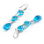 Multi Heart Blue Glass Drop Earrings in Rhodium Plating - 55mm Long - view 5