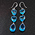 Multi Heart Blue Glass Drop Earrings in Rhodium Plating - 55mm Long - view 6